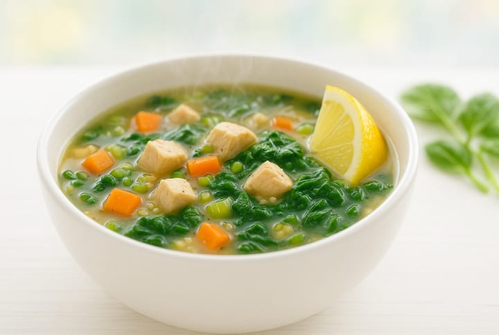 🥣 Soupe au poulet et aux épinards – version diabète-friendly